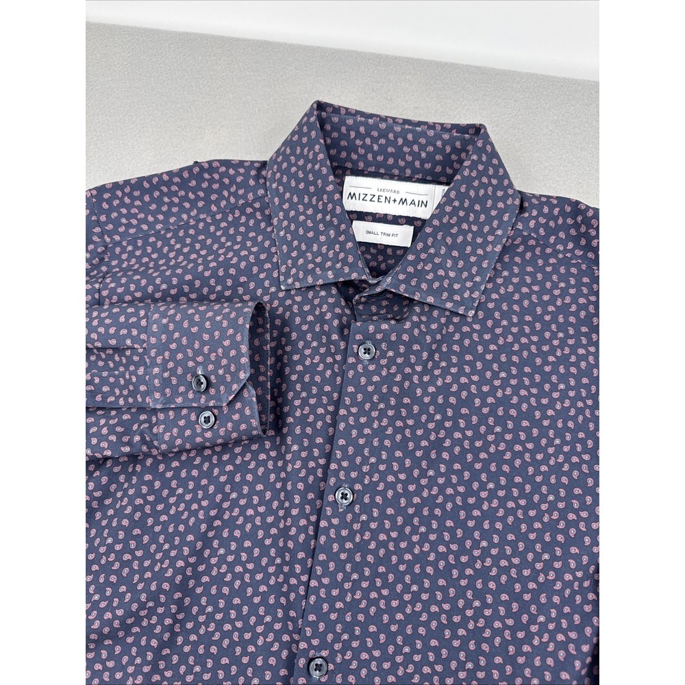 Mizzen + Main Leeward Long Sleeve Button Down Mens S Trim Fit Navy Blue Paisley